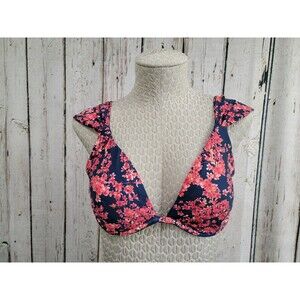 We Wore WhatWomen's XL Pink Navy‎ Flower Bikini Top Swimsuit Retro Suit NEW WT